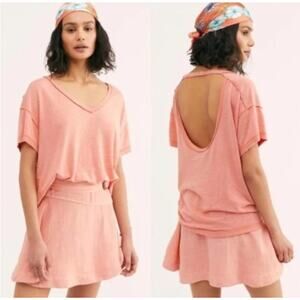 Free People All Mine Tee V Neck U Back Italian Apricot Orange Peach XS